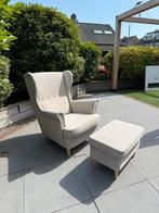 IKEA Strandmon Fauteuil met Voetenbank, Huis en Inrichting, Fauteuils, Ophalen, Zo goed als nieuw, Stof, 75 tot 100 cm