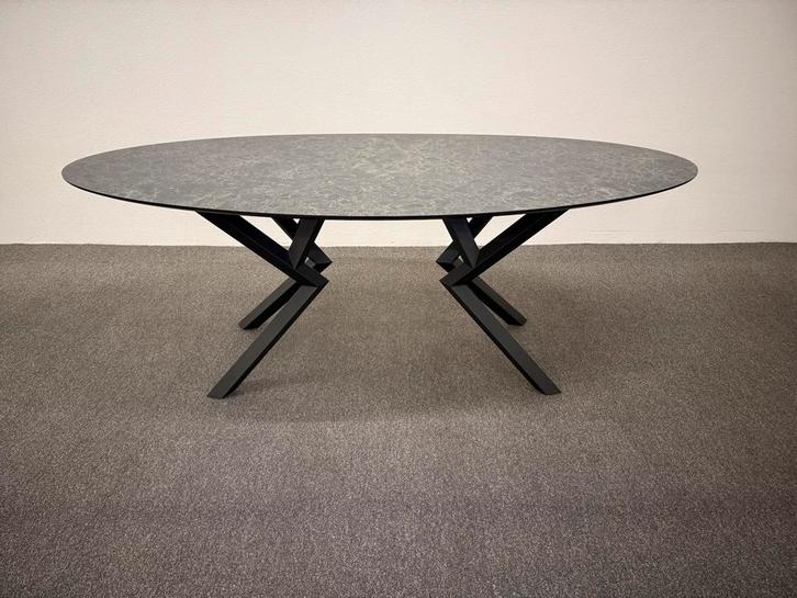 Ovale eettafel HPL steen / marmer 200x100, Huis en Inrichting, Tafels | Eettafels, Zo goed als nieuw, 100 tot 150 cm, 200 cm of meer