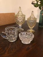 glazen melkkannetje/suikerschaaltje, 2x bonbon- kandijbokaal, Ophalen of Verzenden