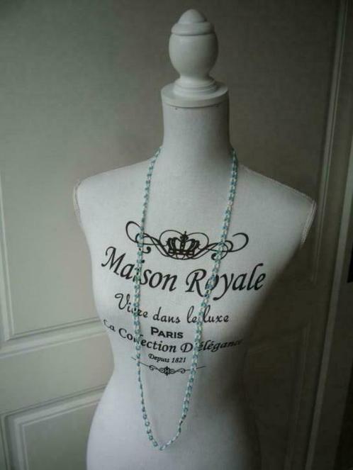 Lange Lichtblauwe Witte Mini Kralenketting Ketting, Sieraden, Tassen en Uiterlijk, Kettingen, Zo goed als nieuw, Kunststof, Wit