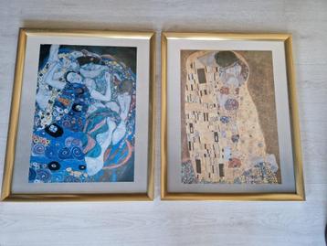 2x print van Klimt in gouden lijst - De Maagd & De Kus beschikbaar voor biedingen