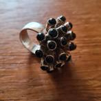 Prachtige, aparte, zilveren ring met onyx, Ophalen of Verzenden, Gebruikt, Zilver, Zilver