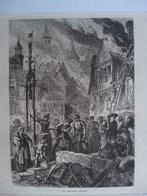 132 / Arlon  de Stad verbrand Houtgravure 1882, Antiek en Kunst, Ophalen of Verzenden