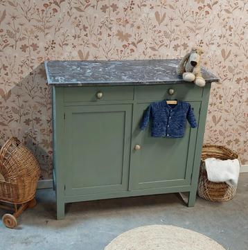 Vintage commode speelgoedkast marmer groen hout babykamer beschikbaar voor biedingen