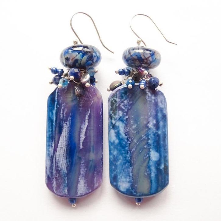 Sterling zilveren oorbellen met agaat en lampwork glaskraal, Sieraden, Tassen en Uiterlijk, Oorbellen, Nieuw, Hangers, Zilver