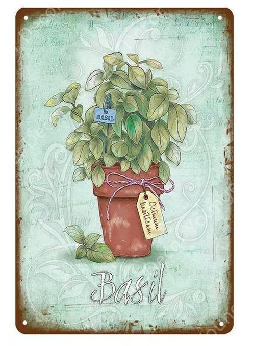 Basilicum Metalen Bord - Plaat Keuken Kruiden Plant, Huis en Inrichting, Woonaccessoires | Wanddecoraties, Nieuw, Verzenden