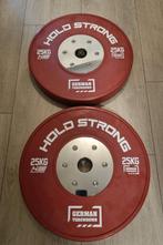 Twee competitie Bumper plates  2x 25 kg, Ophalen, Zo goed als nieuw, Rug, Halterschijven