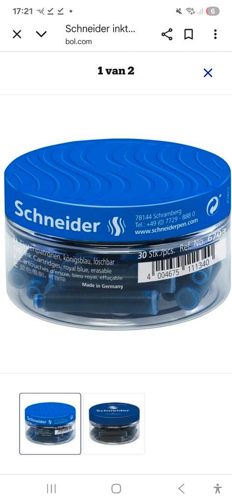 18*Schneider Inktpatronen - 30 Stuks - Ref. No. 6703 - Nieuw, Hobby en Vrije tijd, Tekenen, Overige typen, Ophalen of Verzenden