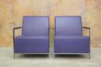 ZGANieuw paarse leren Harvink Alowa design fauteuil!, Design, Metaal, 75 tot 100 cm, Zo goed als nieuw