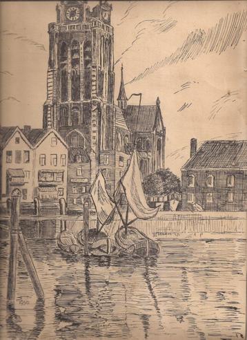 Schipper, M.B. - Dordrecht Groote Kerk met Bomkade 1930 pent beschikbaar voor biedingen
