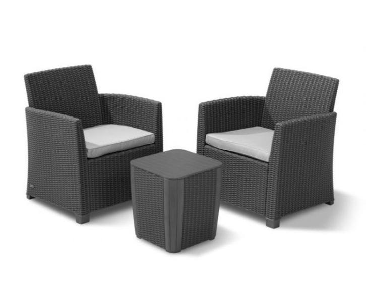 Allibert Mia Balkonset – 2 stoelen + tafel – Graphite, Tuin en Terras, Tuinsets en Loungesets, Nieuw, Kunststof, 2 zitplaatsen