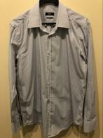 Netjes Hugo Boss overhemd wit blauw gestreept 41 slim fit, Verzenden, Wit, Zo goed als nieuw, Halswijdte 41/42 (L)