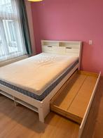 Bed met matras, topper, opberglades en plankjes, Ophalen, Gebruikt, Tweepersoons