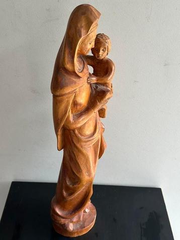 Groot houtsnijwerk Maria met Jezus kind  beeld 50 cm beschikbaar voor biedingen