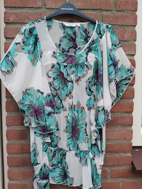 Luchtige zomer tuniek, 40 gebloemd turquoise wit, Kleding | Dames, Blouses en Tunieken, Zo goed als nieuw, Maat 38/40 (M), Overige kleuren