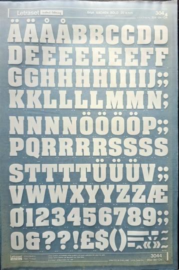 Wrijfletters - Letraset - Vel Aachen Bold WIT - 25.4 mm beschikbaar voor biedingen
