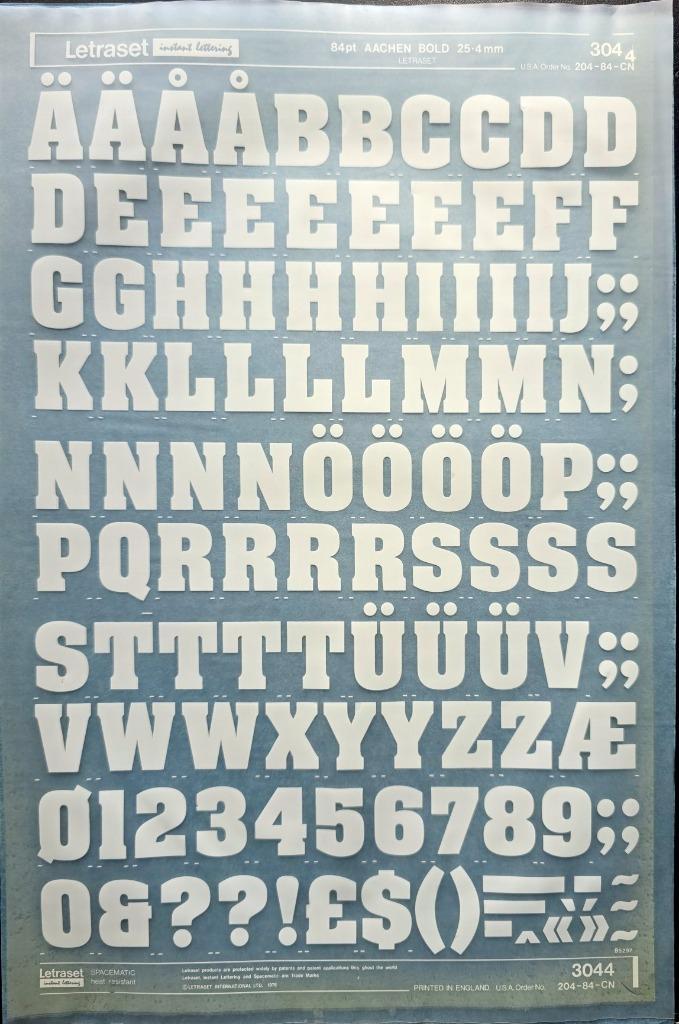 Wrijfletters - Letraset - Vel Aachen Bold WIT - 25.4 mm, Hobby en Vrije tijd, Tekenen, Zo goed als nieuw, Overige typen, Ophalen of Verzenden