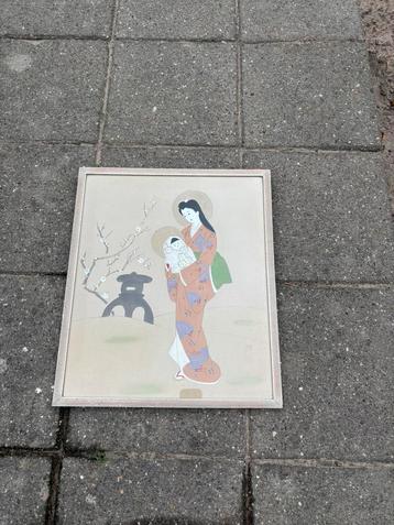 Zijden schilderij – Japans thema – 45 x 38 cm beschikbaar voor biedingen