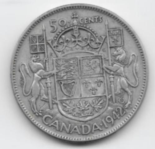 Canada 50 cents 1942 KM# 36, Postzegels en Munten, Munten | Amerika, Losse munt, Noord-Amerika, Zilver, Ophalen of Verzenden