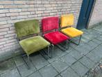 3 Zuiver Ribstof Stoelen met Chrome Buisframe, Huis en Inrichting, Stoelen, Ophalen, Gebruikt, Drie, Metaal
