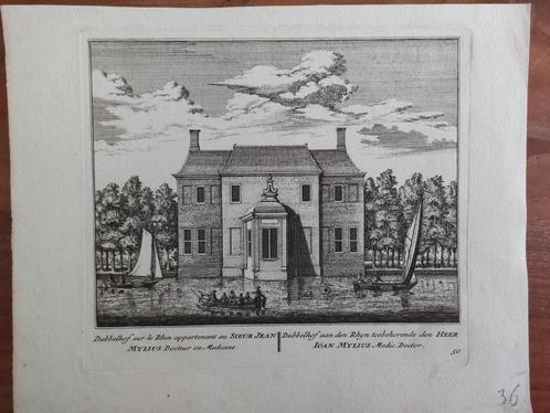 50 / Dubbelhof aan de Rijn Gravure uit 1732, Antiek en Kunst, Kunst | Etsen en Gravures, Ophalen of Verzenden