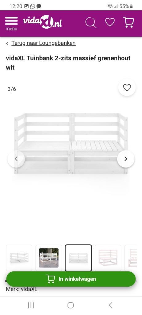 Witte houten tuinbank/loungeset 2x nieuw, Tuin en Terras, Tuinbanken, Nieuw, Hout, Ophalen
