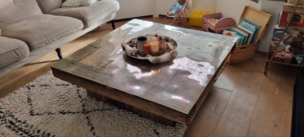 Spoorbielzen salon tafel, Ophalen, Gebruikt, Minder dan 50 cm, Rechthoekig
