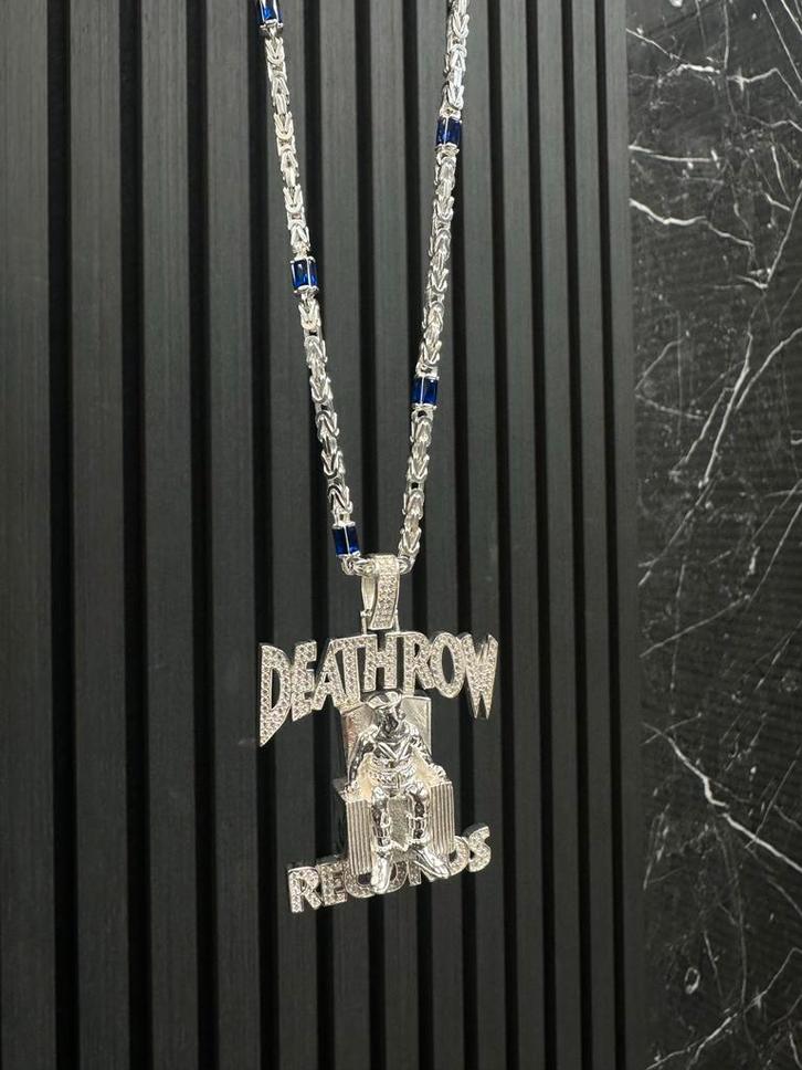 Zilveren Death Row Records Ketting, Sieraden, Tassen en Uiterlijk, Kettingen, Zo goed als nieuw, Zilver, Goud, Met hanger, Ophalen of Verzenden