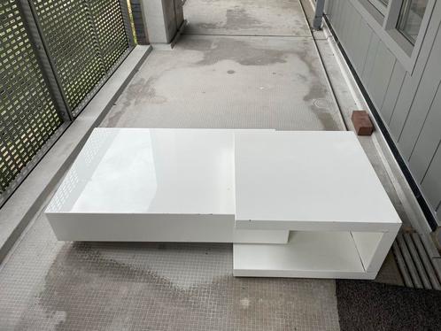 Witte Rechthoekige Salontafel met rijdend deel, Huis en Inrichting, Tafels | Salontafels, Gebruikt, Minder dan 50 cm, 50 tot 100 cm