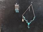 Zilverkleurige ketting & oorbellen set - Nieuw!, Overige materialen, Met strass, Blauw, Nieuw