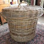 Brocante grote ronde wasmand mand houtmand opbergmand, Ophalen