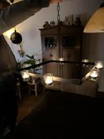 Vintage gietijzeren plafondlamp met glaasjes, Huis en Inrichting, Woonaccessoires | Kandelaars en Kaarsen, Ophalen, Zo goed als nieuw