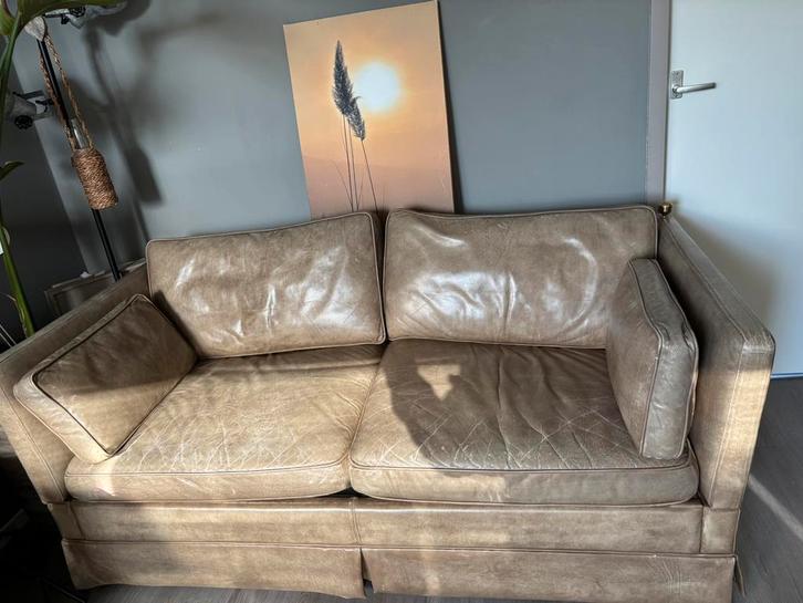 Lederen (slaap)bank, Huis en Inrichting, Banken | Bankstellen, Gebruikt, Rechte bank, Tweepersoons, 150 tot 200 cm, 75 tot 100 cm