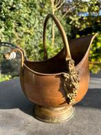 Kleine koperen kolenkit met porseleinen handvat, Antiek en Kunst, Antiek | Koper en Brons, Ophalen of Verzenden, Koper