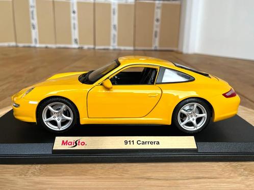 Porsche 911 Carrera 997 geel 1:18 in doos ovp Maisto, Hobby en Vrije tijd, Modelauto's | 1:18, Zo goed als nieuw, Auto, Maisto