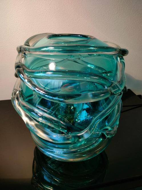 Italië Art Design Tafellamp Lamp Glas Petrol Glasdraad 1980, Huis en Inrichting, Lampen | Tafellampen, Ophalen of Verzenden