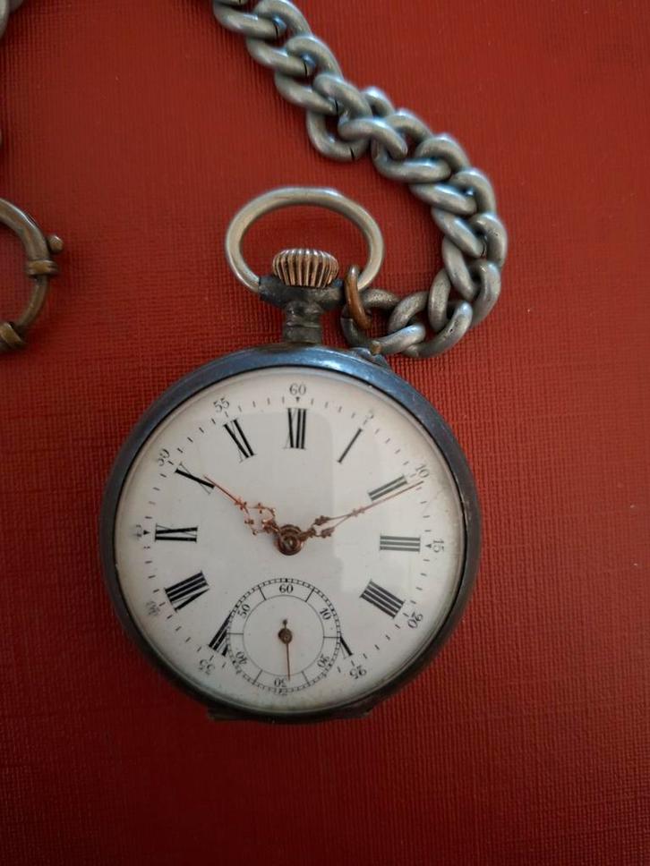 Antiek Zakhorloge met Ketting, Antiek en Kunst, Antiek | Klokken, Ophalen of Verzenden