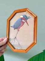 Vintage lijstje fotolijstje ijsvogel wanddecoratie, Ophalen of Verzenden, Gebruikt, Hout