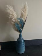 Vaas Blauw met Pampas Gras Pluimen Beige, Ophalen, Blauw, Aardewerk of Porselein, Zo goed als nieuw