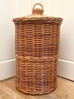 Vintage grote handgevlochten rieten/rotan mand, Ophalen, Mand, Rond, Zo goed als nieuw