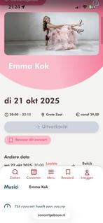 2x tickets emma kok 21 okt concertgebouw rang 1 117/118, Tickets en Kaartjes, Twee personen, Overige soorten, Overige typen