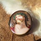 Vintage pillendoosje afbeelding 'Jezus'/ parelmoer, Antiek en Kunst, Curiosa en Brocante, Ophalen of Verzenden