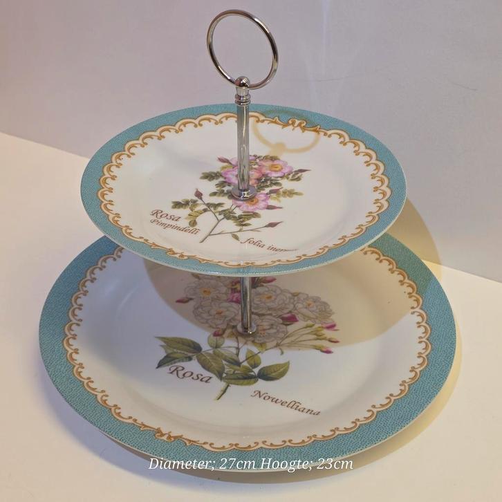 Vintage Fruitschaal 2-laags Botanisch Porselein, Huis en Inrichting, Woonaccessoires | Etagères, Gebruikt, Ophalen of Verzenden