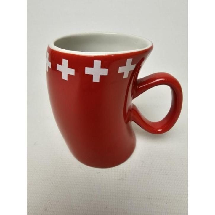 # Geneve Cotfer rode en witte kruis leunende koffiemok, mok, Huis en Inrichting, Keuken | Servies, Zo goed als nieuw, Kop(pen) en/of Schotel(s)