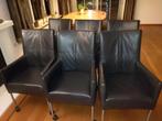 6 eetkamerstoelen op wieltjes in donkergrijs leer, Huis en Inrichting, Stoelen, Ophalen, Gebruikt, Metaal, Vijf, Zes of meer stoelen