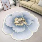 Lichtgrijze Bloem Vloerkleed Kleed Tapijt Mat Vloermat Rond, Verzenden, Nieuw, Grijs, Rond