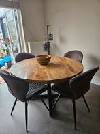 Ronde industriële eettafel mangohout, Ophalen, Rond, Zo goed als nieuw, Vijf personen of meer