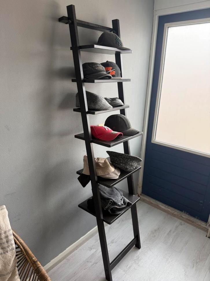 Zwart wandmeubel ladderrek – 185 cm, Huis en Inrichting, Kasten | Wandmeubels, Zo goed als nieuw, 150 tot 200 cm, Minder dan 150 cm