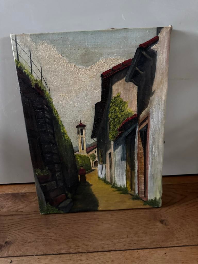 Schilderij van een Italiaans straatje, Antiek en Kunst, Kunst | Schilderijen | Klassiek, Ophalen of Verzenden