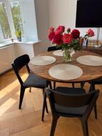 Ronde Eettafel - 4 Personen - Teakhout + 4 Lisabo stoelen, Huis en Inrichting, Tafels | Eettafels, Ophalen, 100 tot 150 cm, Zo goed als nieuw